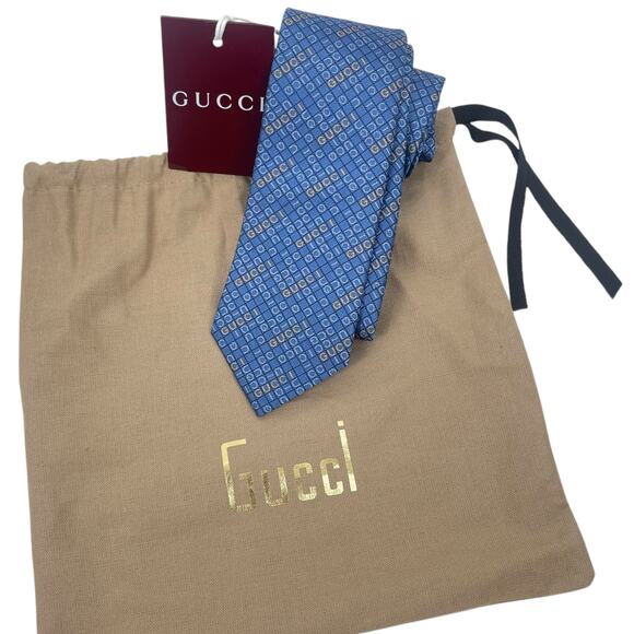 Gucci The Neon Jacquard Monogram 100% Silk Tie Blue Orange - Picture 2 of 8